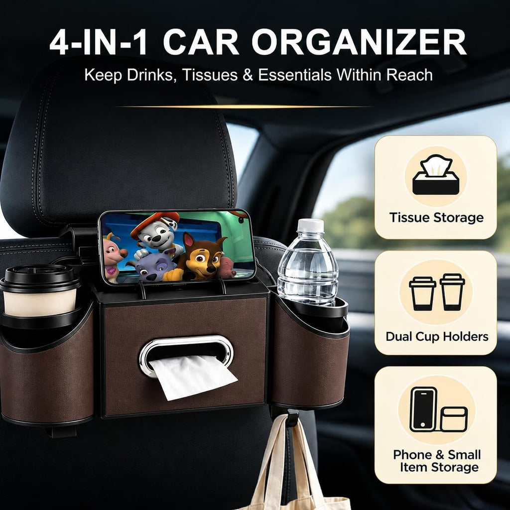 Maximize Your Car's Space with the 4-In-1 KARTAN Back Seat Organizer - Multifunctional and Stylish Storage Solution for Travel & Daily Use