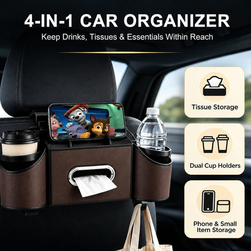 Maximize Your Car's Space with the 4-In-1 KARTAN Back Seat Organizer - Multifunctional and Stylish Storage Solution for Travel & Daily Use
