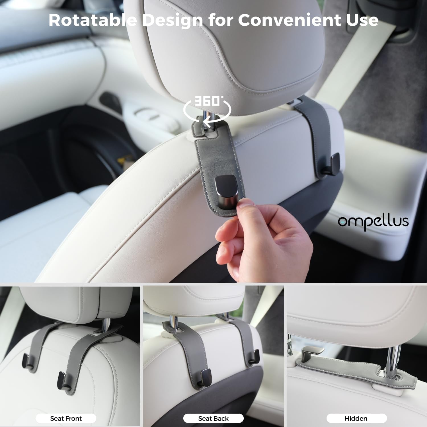Transform Your Car with Our Stylish 2-Pack Leather Car Purse Holder Hooks - Easy Installation, Universal Fit, and 360-Degree Rotation for Ultimate Organization!