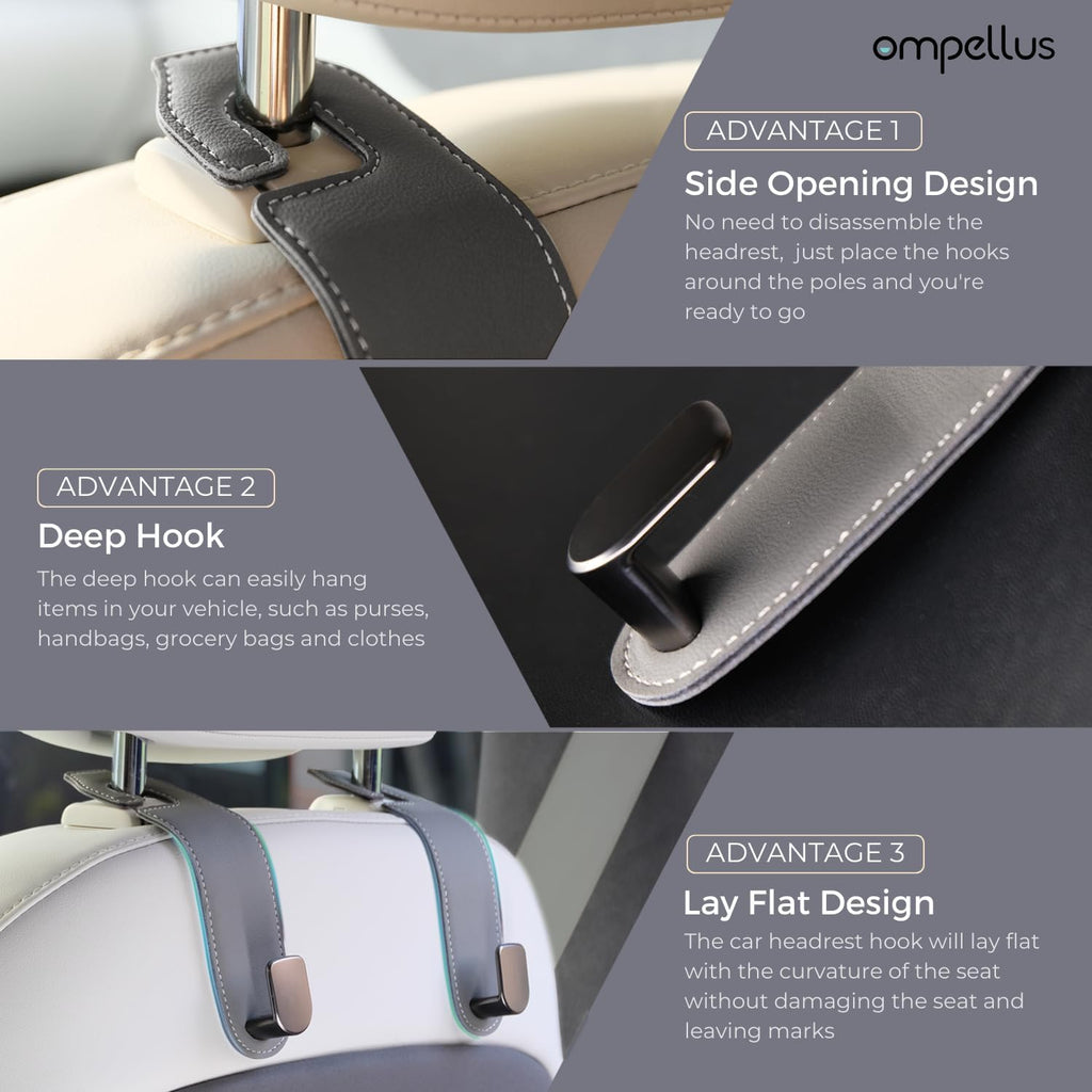 Transform Your Car with Our Stylish 2-Pack Leather Car Purse Holder Hooks - Easy Installation, Universal Fit, and 360-Degree Rotation for Ultimate Organization!