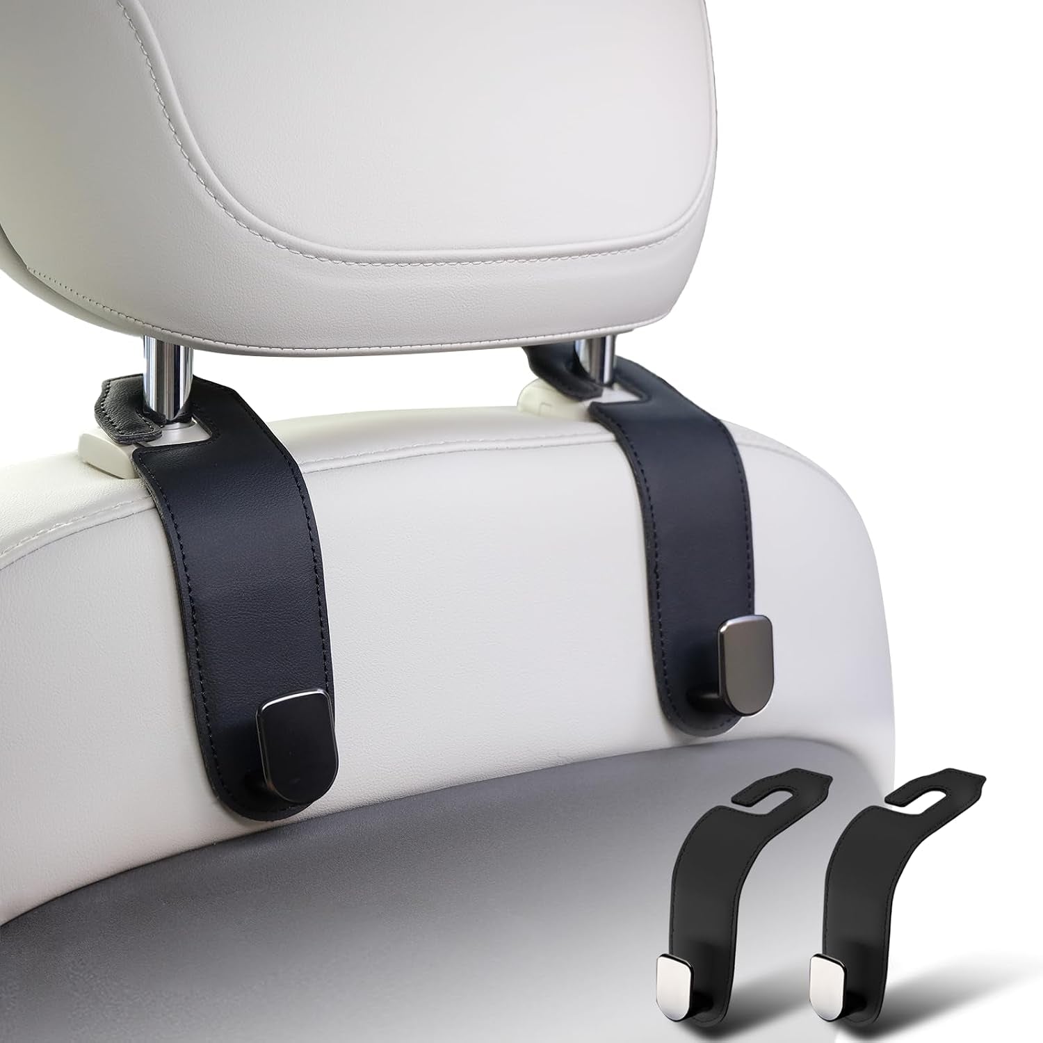 Transform Your Car with Our Stylish 2-Pack Leather Car Purse Holder Hooks - Easy Installation, Universal Fit, and 360-Degree Rotation for Ultimate Organization!