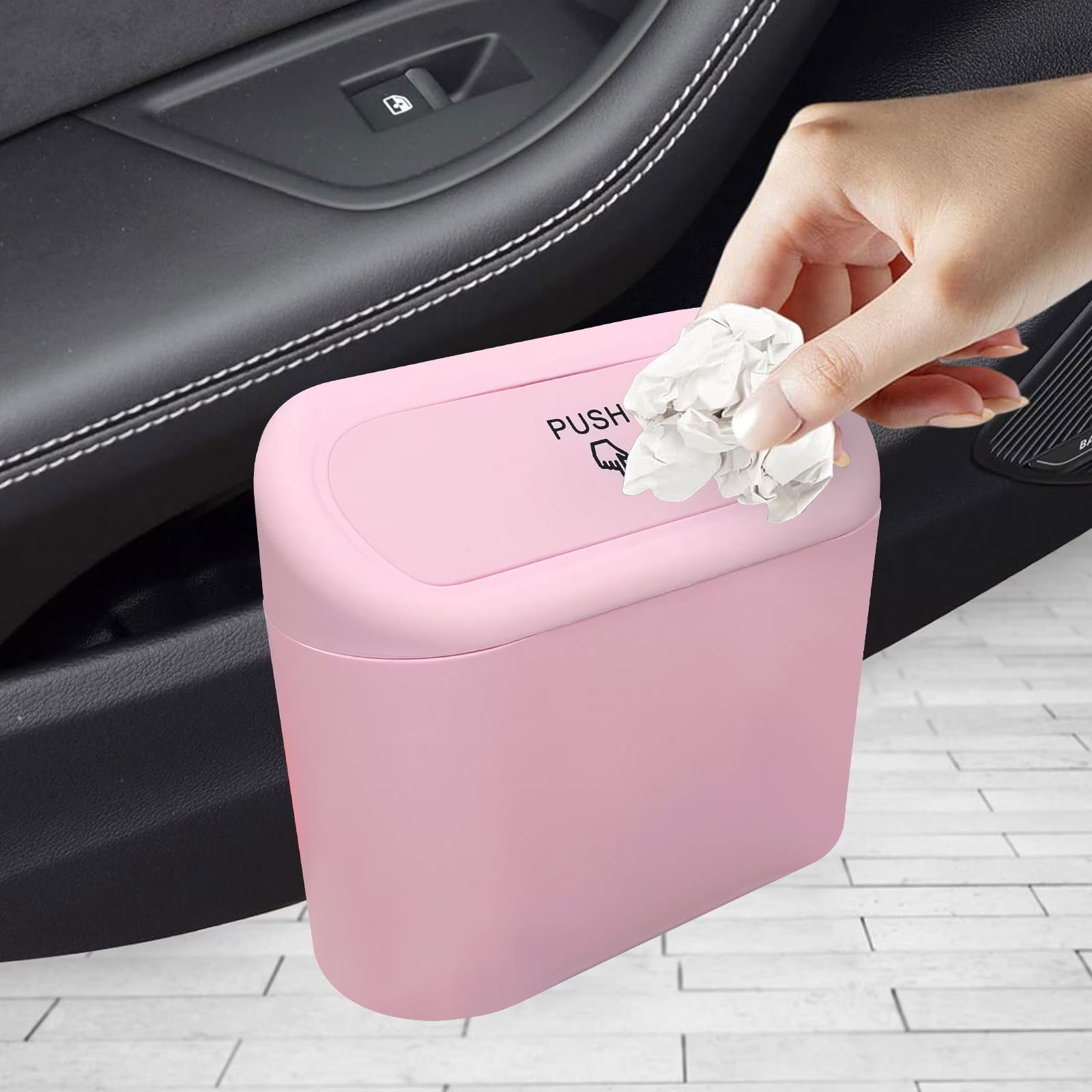 Stylish Pink Leak-Proof Car Trash Can with Lid - Includes 45 Trash Bags for Effortless Cleanliness and Organization