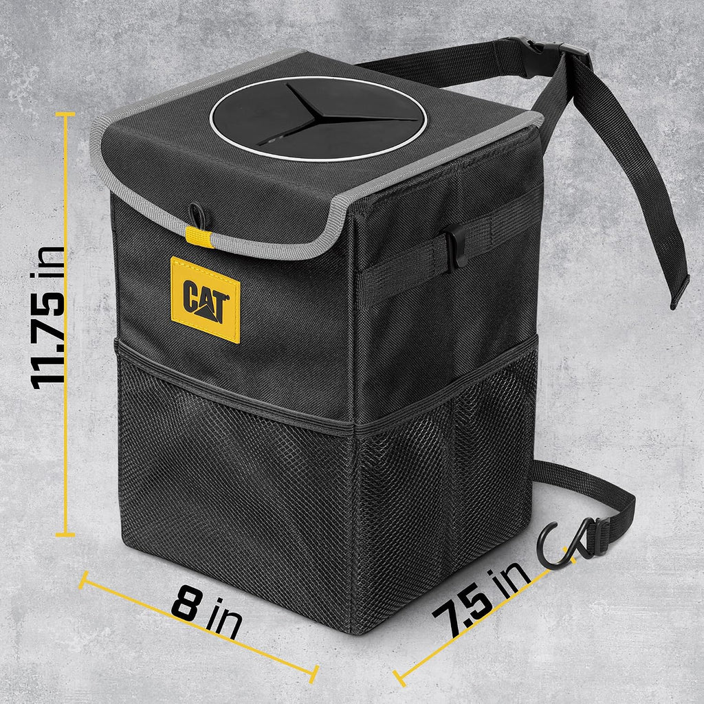 Transform Your Vehicle with the CAT® 3-Piece Car Organizer Bundle – Ultimate Collapsible Trunk Organizer, Adjustable Seat Caddy & Leak-Proof 2.4 Gallon Trash Can for Cars, Trucks, and SUVs in Sleek Black